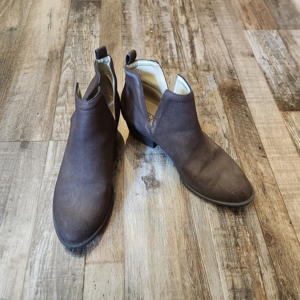 JBU by Jambu Parker Brown Vegan Ankle Boots V-Cut Block Heel Womens 7.5M Western